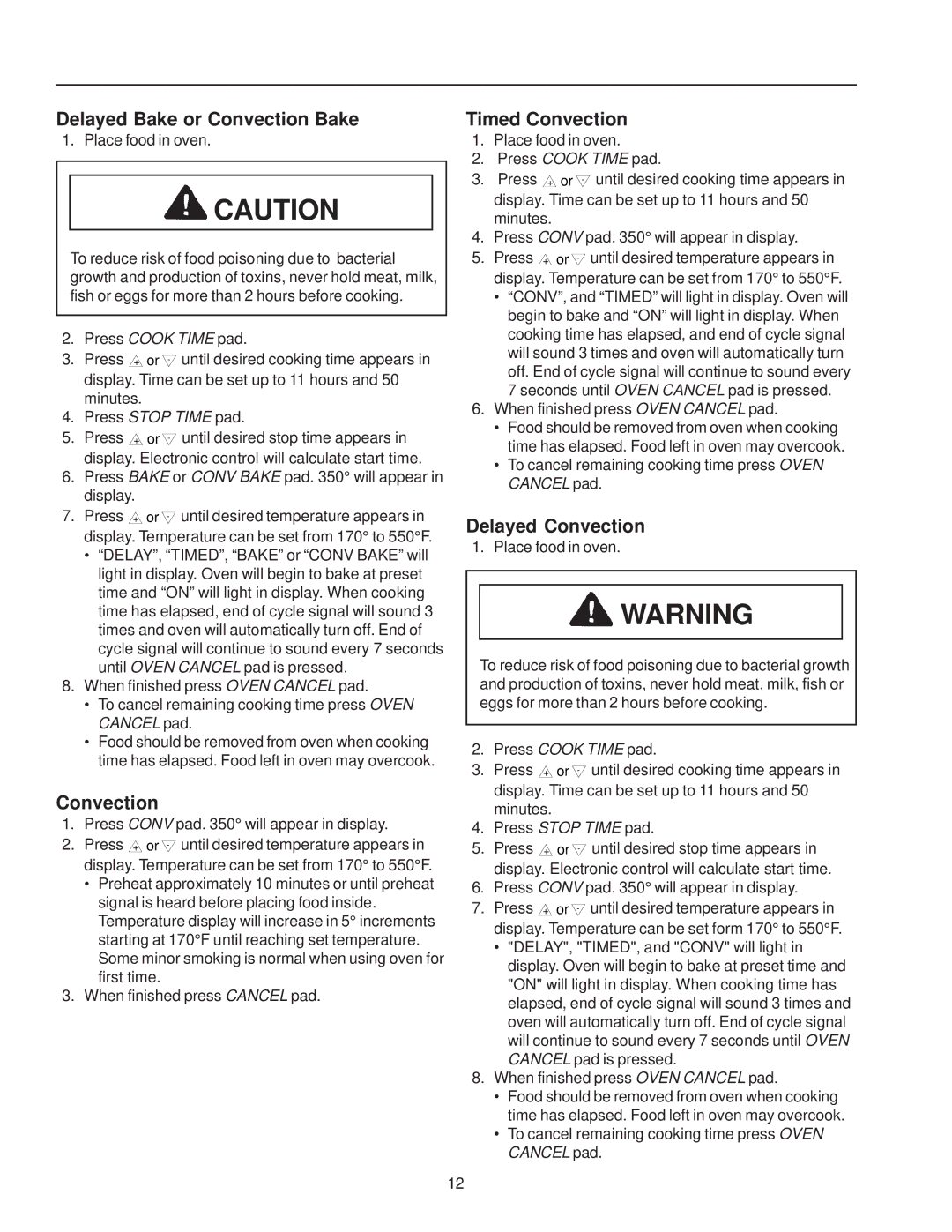 Amana ZRRC8000, ZRTC8500 owner manual Delayed Bake or Convection Bake, Timed Convection, Delayed Convection 