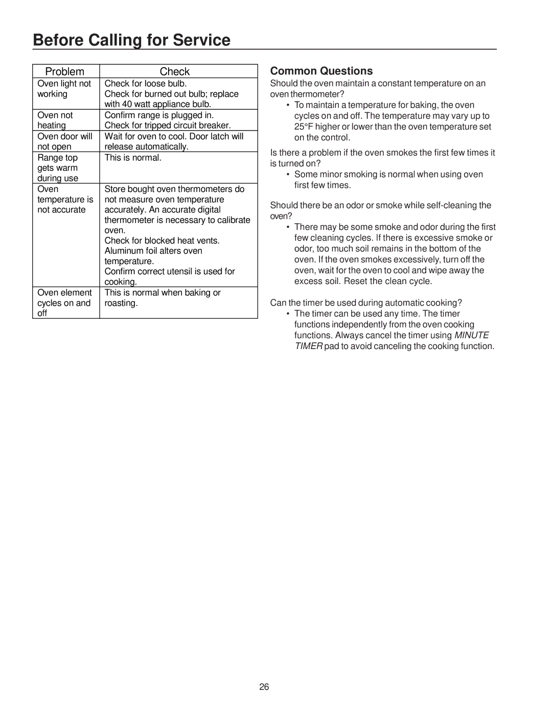 Amana ZRRC8000, ZRTC8500 owner manual Before Calling for Service, Problem Check, Common Questions 