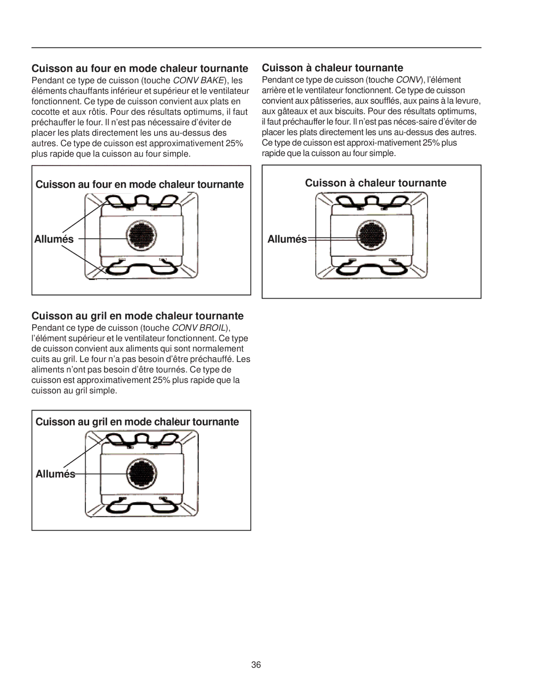 Amana ZRRC8000, ZRTC8500 owner manual Cuisson au four en mode chaleur tournante, Cuisson à chaleur tournante 