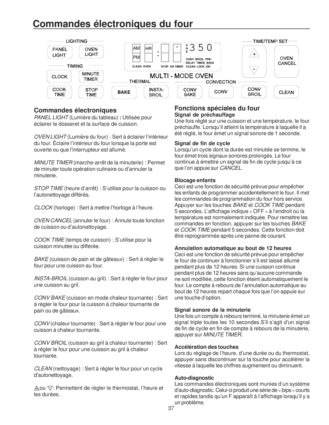 Amana ZRTC8500, ZRRC8000 owner manual Commandes électroniques du four, Fonctions spéciales du four 