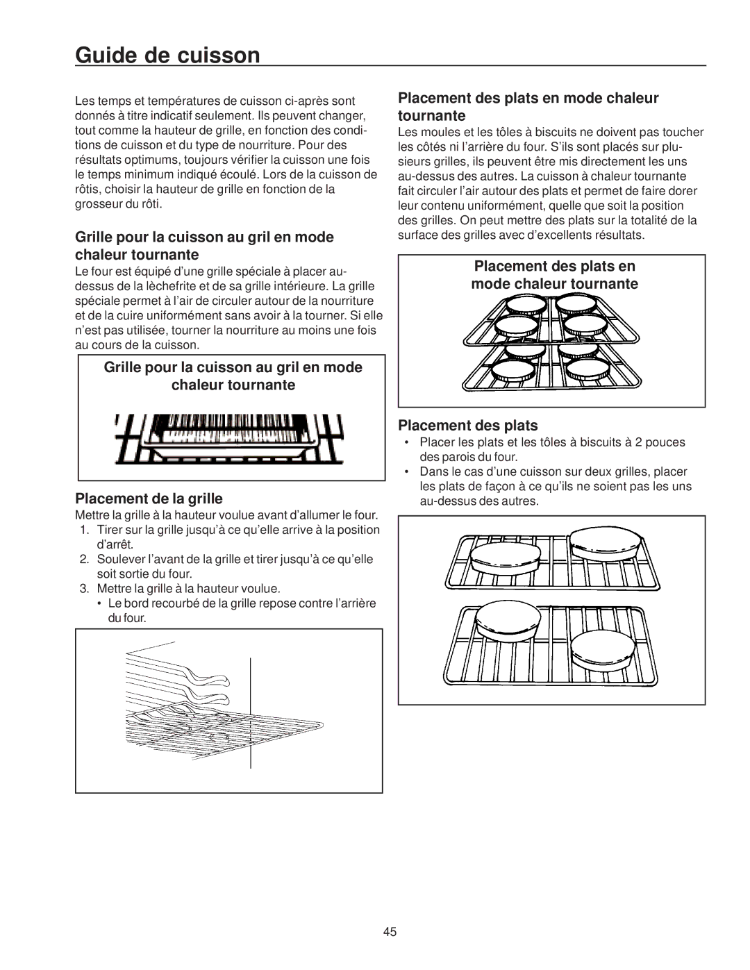 Amana ZRTC8500, ZRRC8000 owner manual Guide de cuisson, Grille pour la cuisson au gril en mode chaleur tournante 