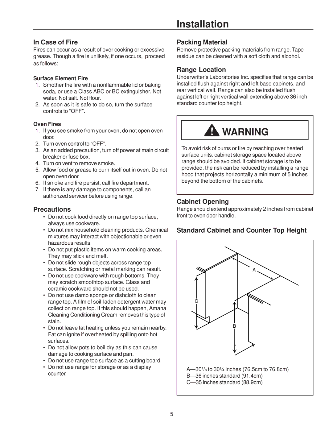 Amana ZRTC8500, ZRRC8000 owner manual Installation 