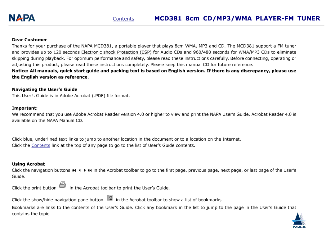AMAX Tech MCD381 manual Dear Customer, Navigating the User’s Guide, Using Acrobat 