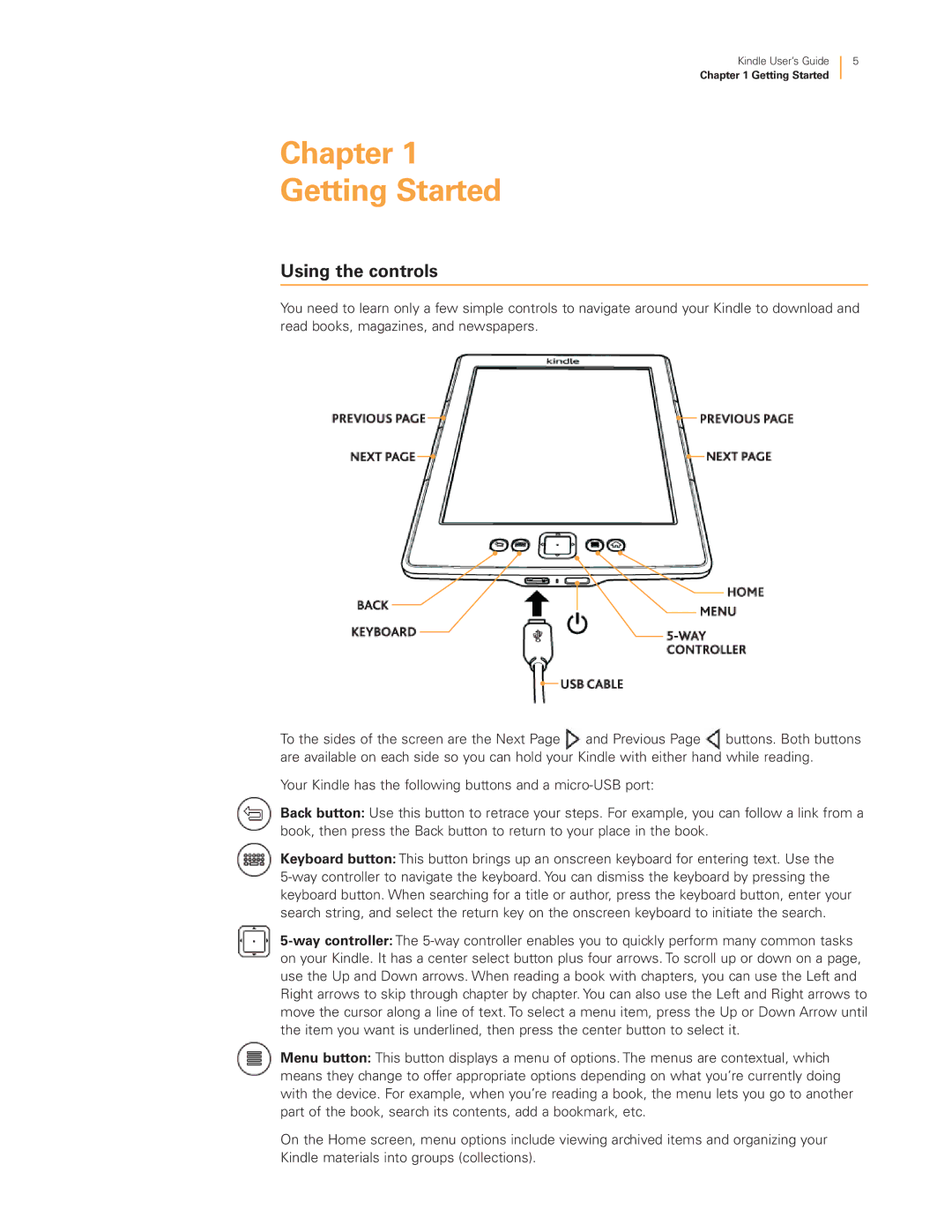 Amazon 23-000466-01 manual Chapter Getting Started, Using the controls 