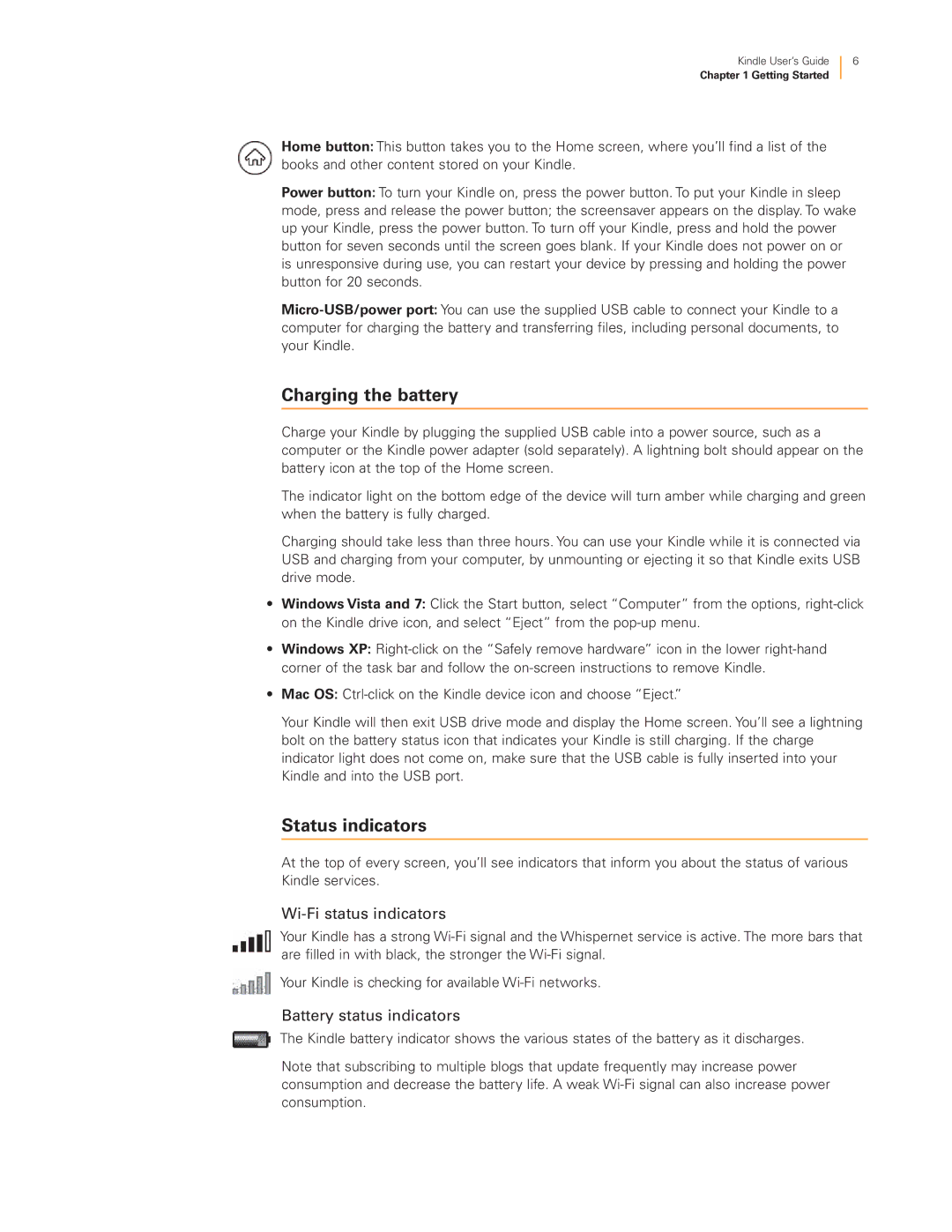 Amazon 23-000466-01 manual Charging the battery, Status indicators 