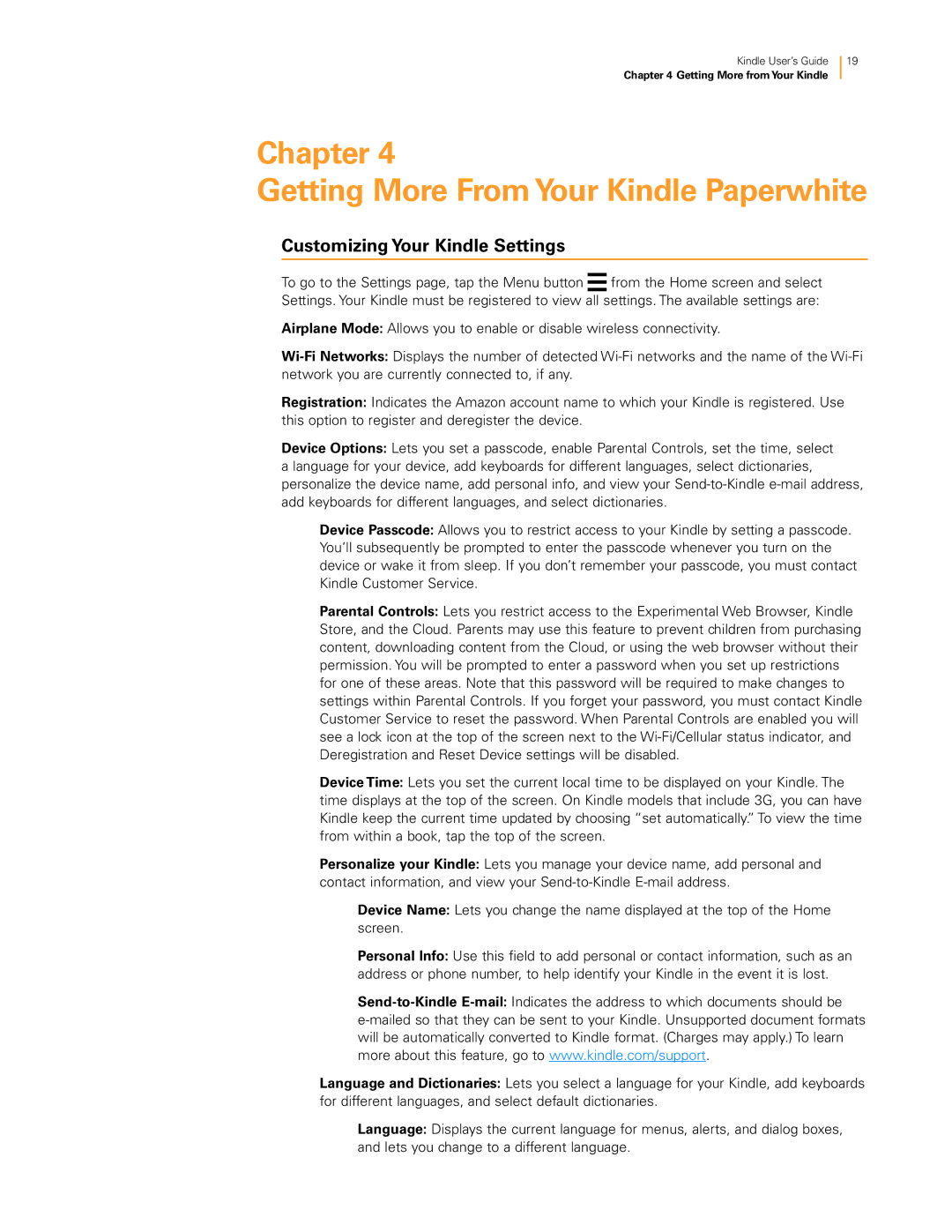 Amazon 23-000491-01 manual Chapter Getting More From Your Kindle Paperwhite, Customizing Your Kindle Settings 