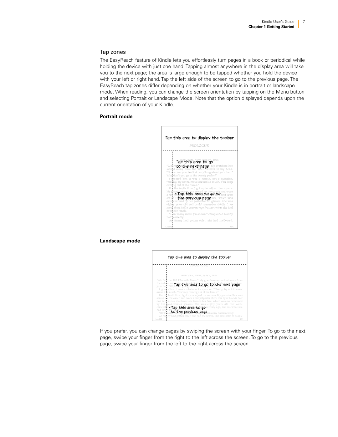 Amazon 23-000491-01 manual Tap zones, Portrait mode Landscape mode 