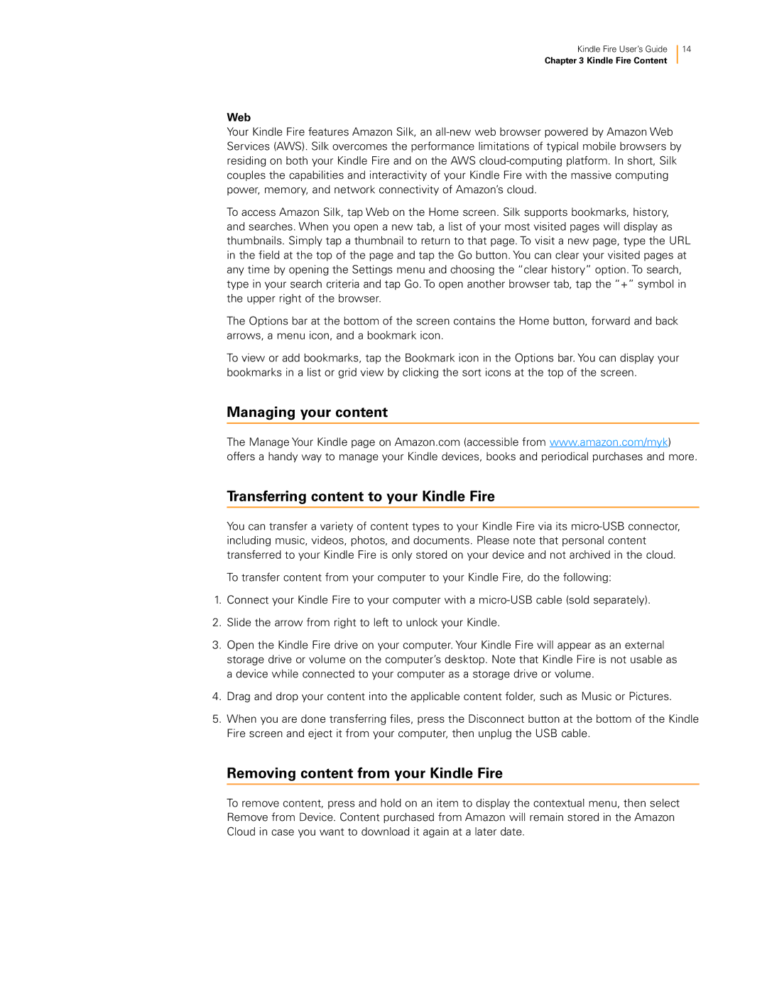 Amazon 23-000454-01, B0051VVOB2, KNDFRHD16, KNDFR8WIFI manual Removing content from your Kindle Fire, Web 