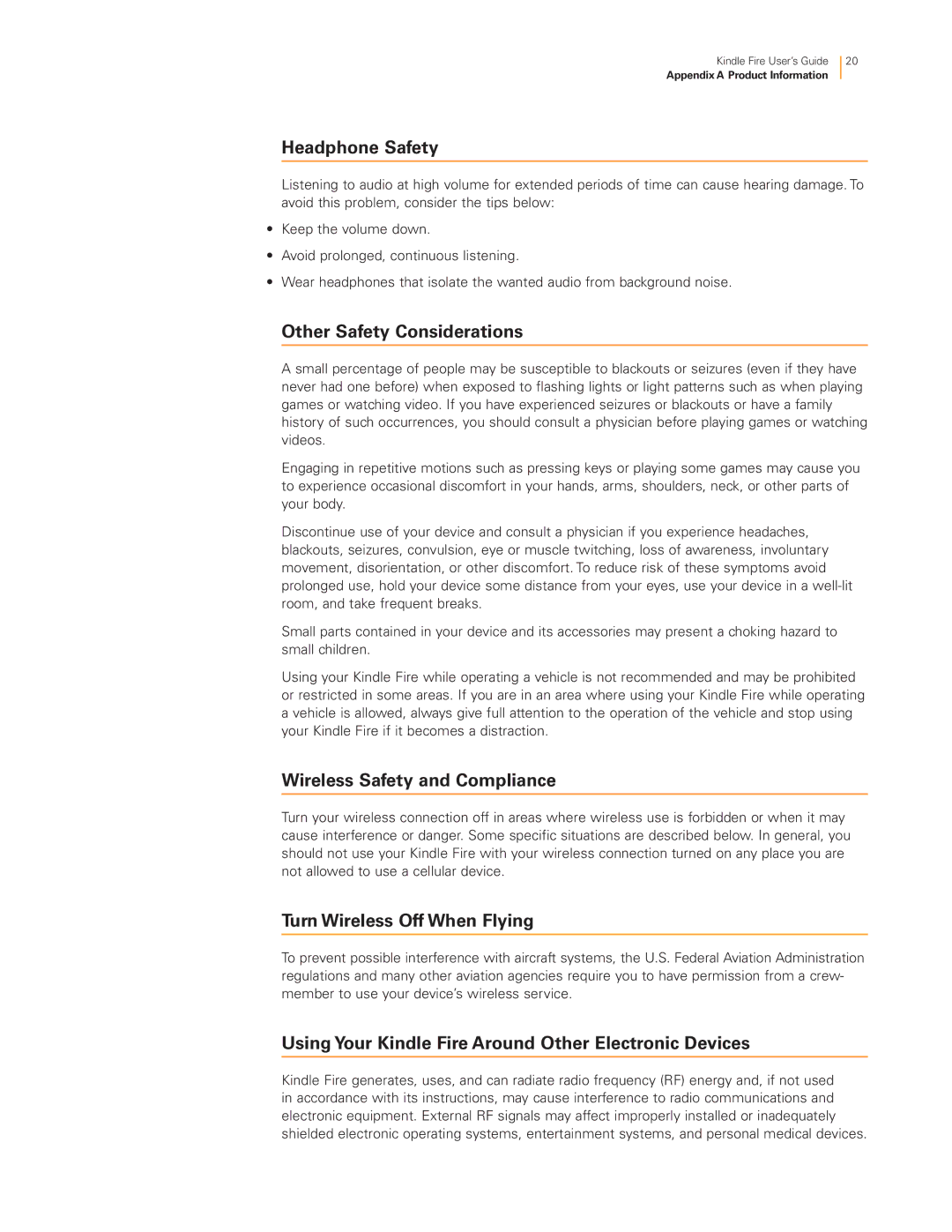 Amazon B0083PWAPW, B00BHJRYYS, B008GFREAU Headphone Safety, Other Safety Considerations, Wireless Safety and Compliance 