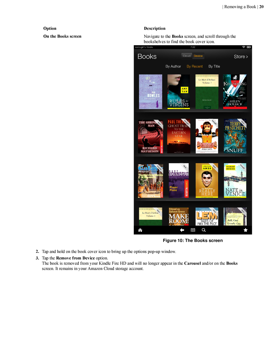 Amazon B00CU0NSCU manual Removing a Book, Tap the Remove from Device option 