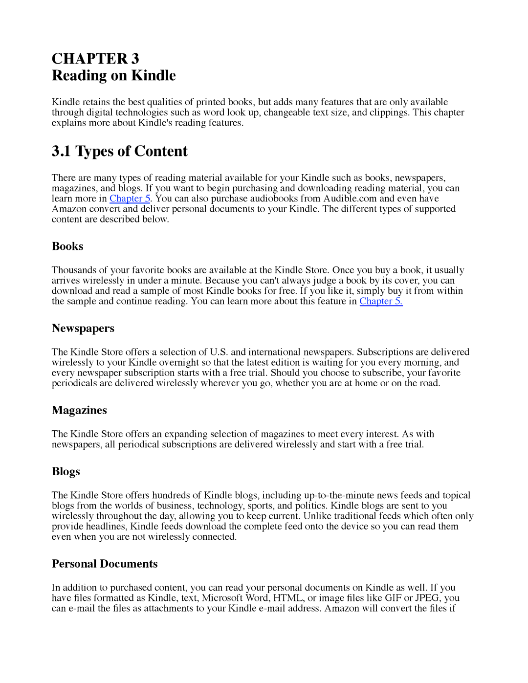 Amazon D00111 manual Reading on Kindle, Types of Content 