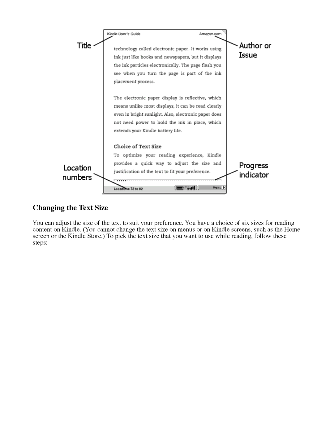 Amazon D00111 manual Changing the Text Size 