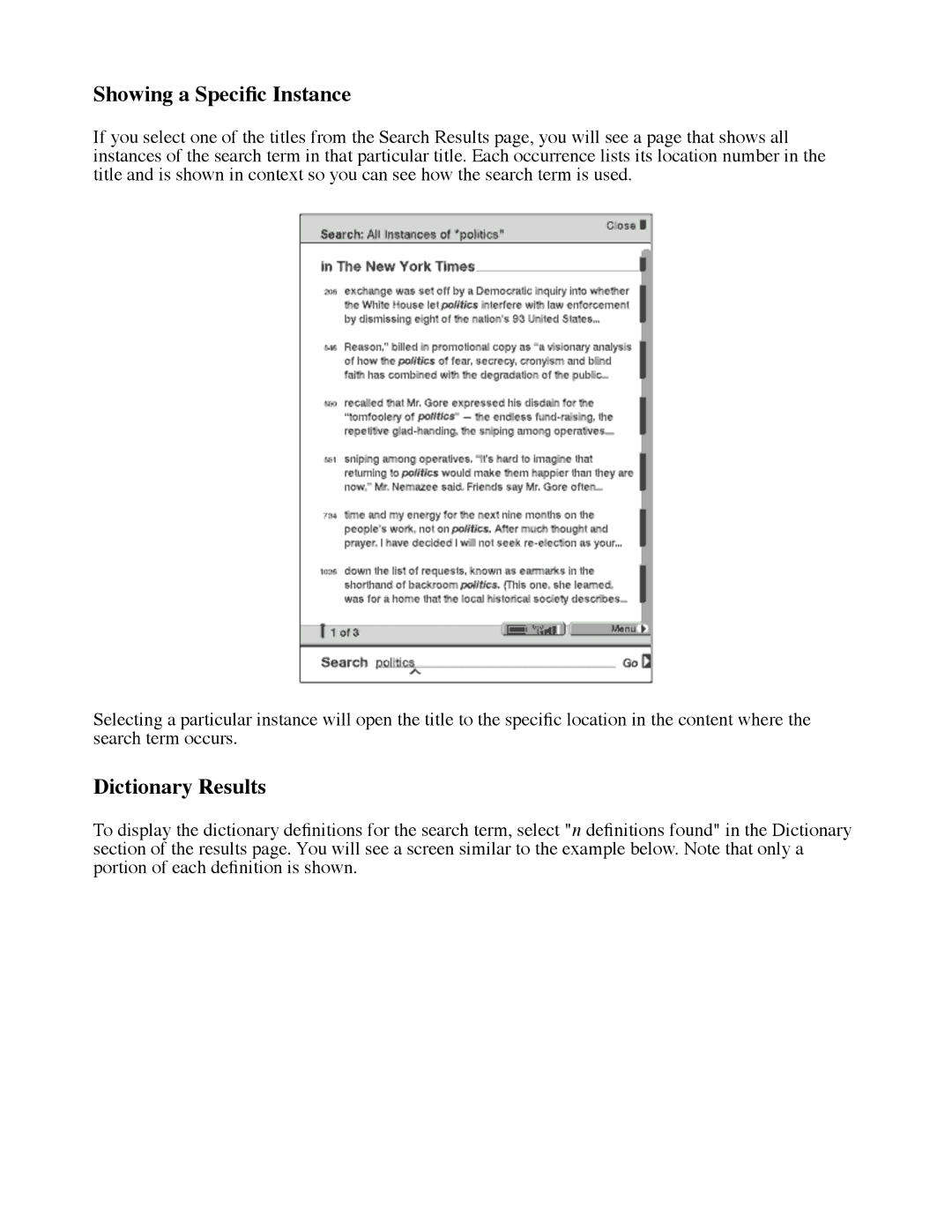 Amazon D00111 manual Showing a Speciﬁc Instance, Dictionary Results 