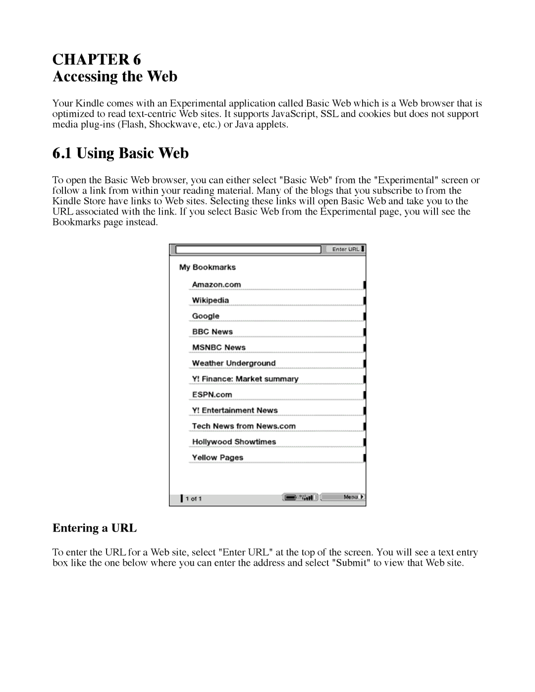 Amazon D00111 manual Accessing the Web, Using Basic Web, Entering a URL 