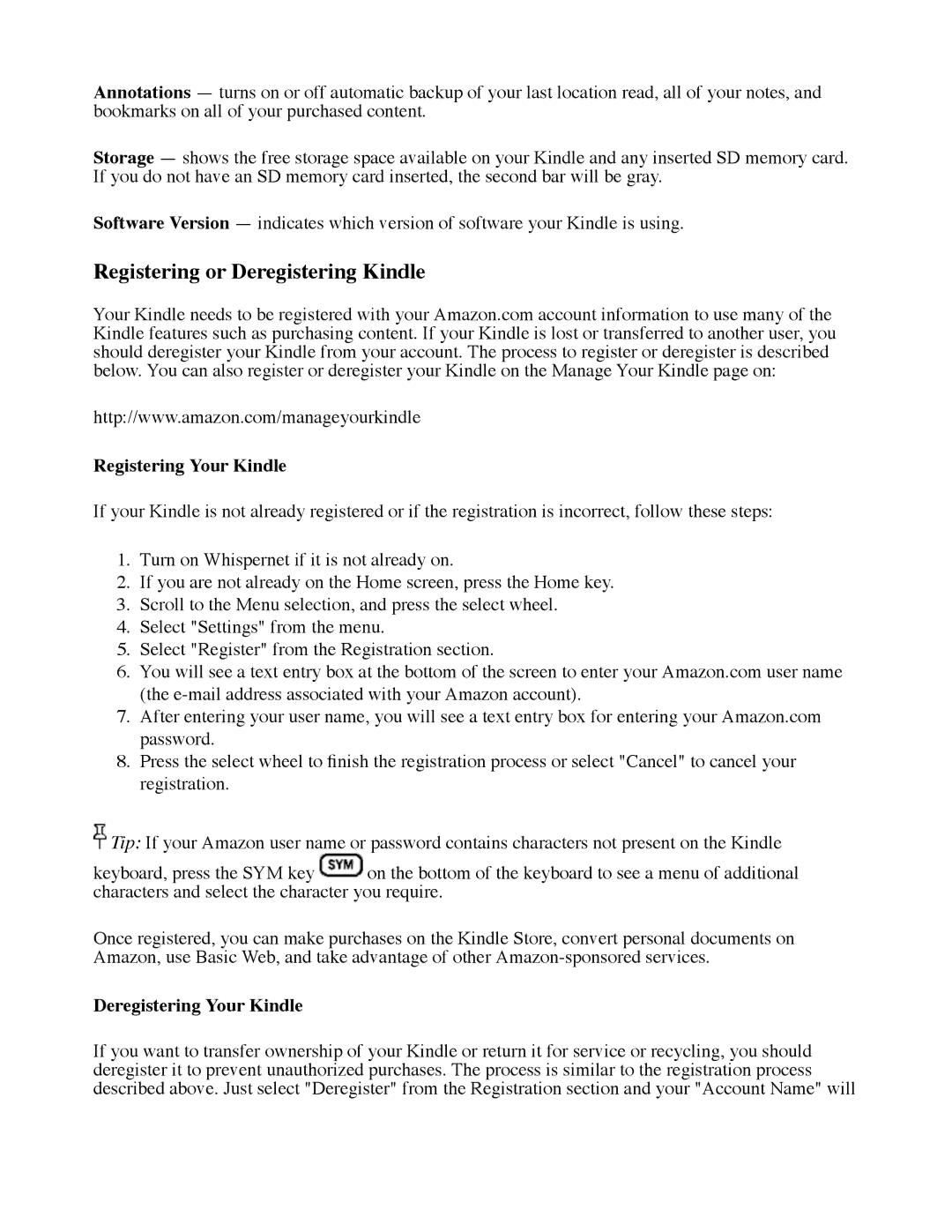 Amazon D00111 manual Registering or Deregistering Kindle, Registering Your Kindle, Deregistering Your Kindle 