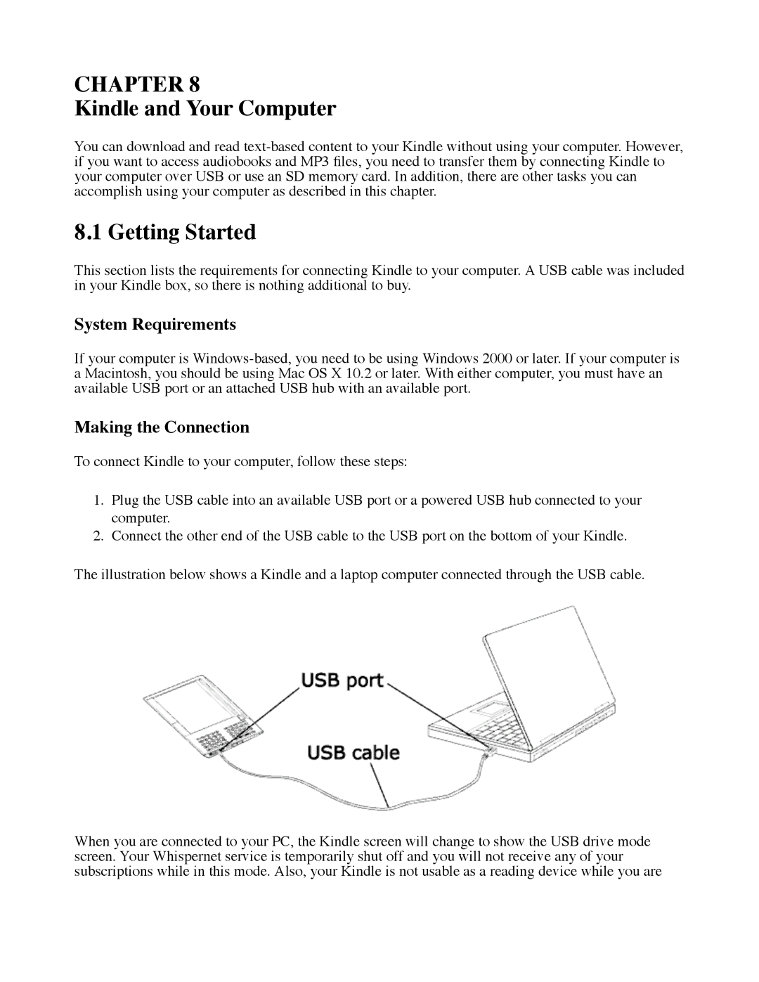 Amazon D00111 manual Kindle and Your Computer, Getting Started, System Requirements, Making the Connection 