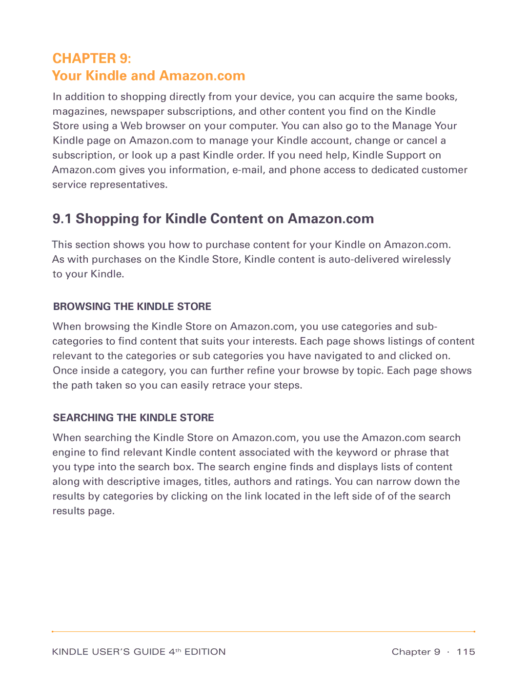 Amazon D00701, D00511 Your Kindle and Amazon.com, Shopping for Kindle Content on Amazon.com, Browsing the Kindle Store 
