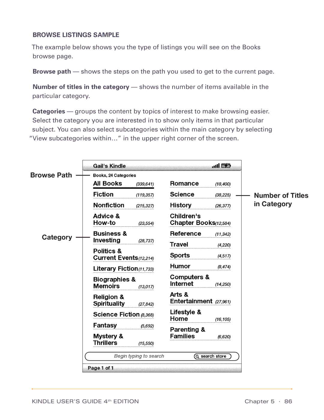 Amazon D00511, D00701 manual Browse Path Number of Titles Category, Browse Listings Sample 