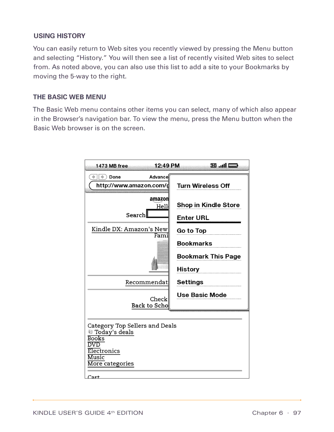 Amazon D00701, D00511 manual Using History, Basic WEB Menu 