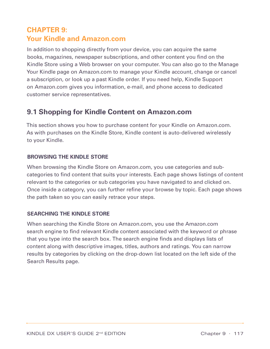 Amazon D00611, D00801 Your Kindle and Amazon.com, Shopping for Kindle Content on Amazon.com, Browsing the Kindle Store 