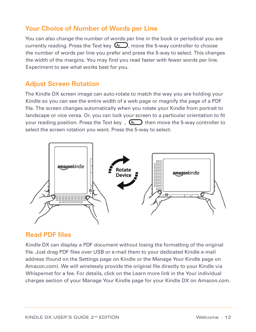 Amazon D00801, D00611 manual Your Choice of Number of Words per Line, Adjust Screen Rotation 