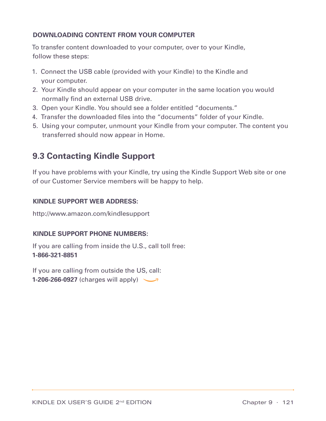 Amazon D00611, D00801 manual Contacting Kindle Support, Downloading Content from Your Computer 