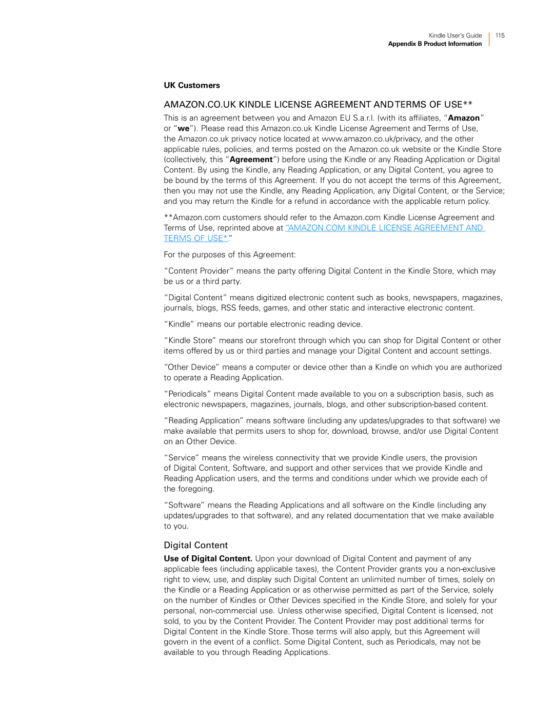 Amazon KNDKYBRD3G manual AMAZON.CO.UK Kindle License Agreement and Terms of USE 