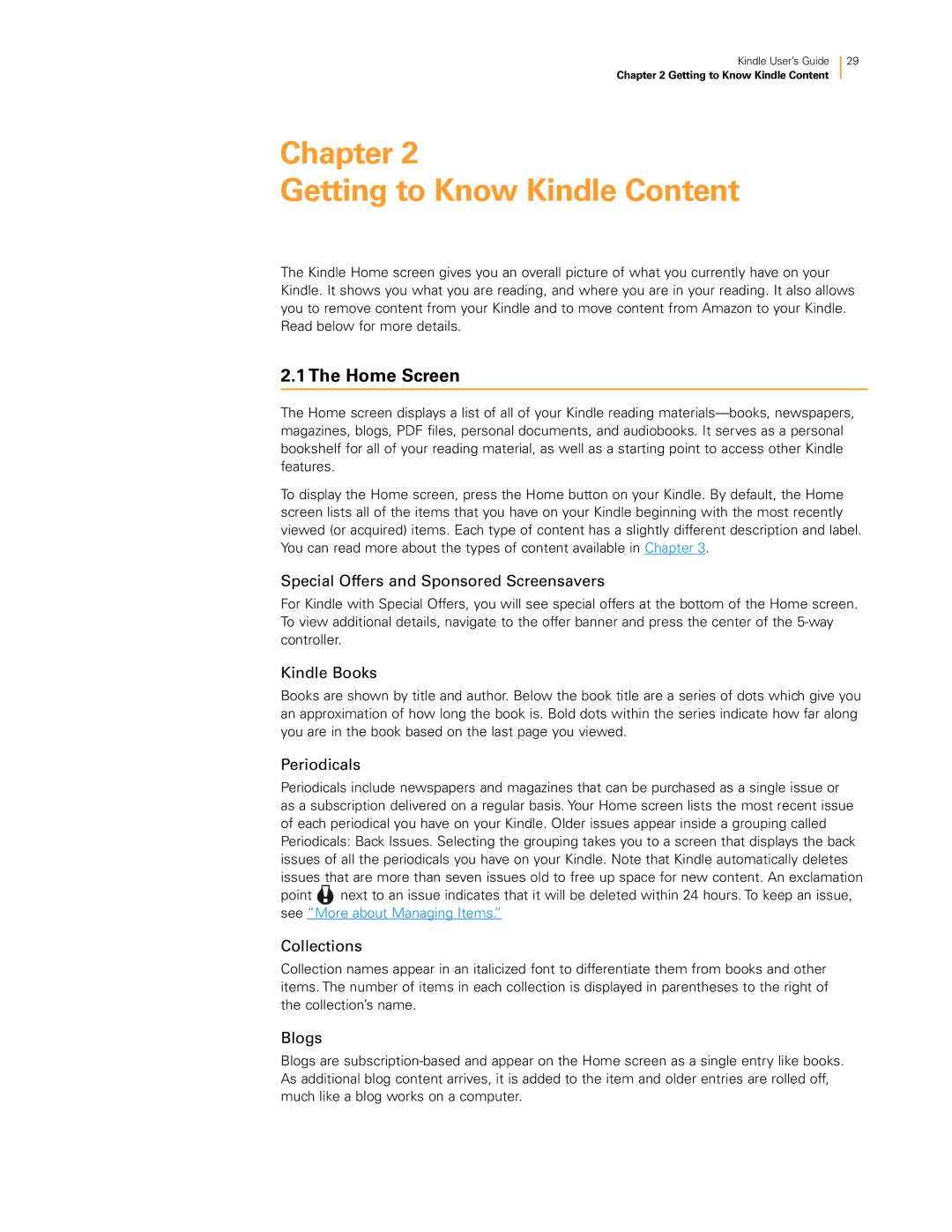 Amazon KNDKYBRD3G manual Chapter Getting to Know Kindle Content, Home Screen 