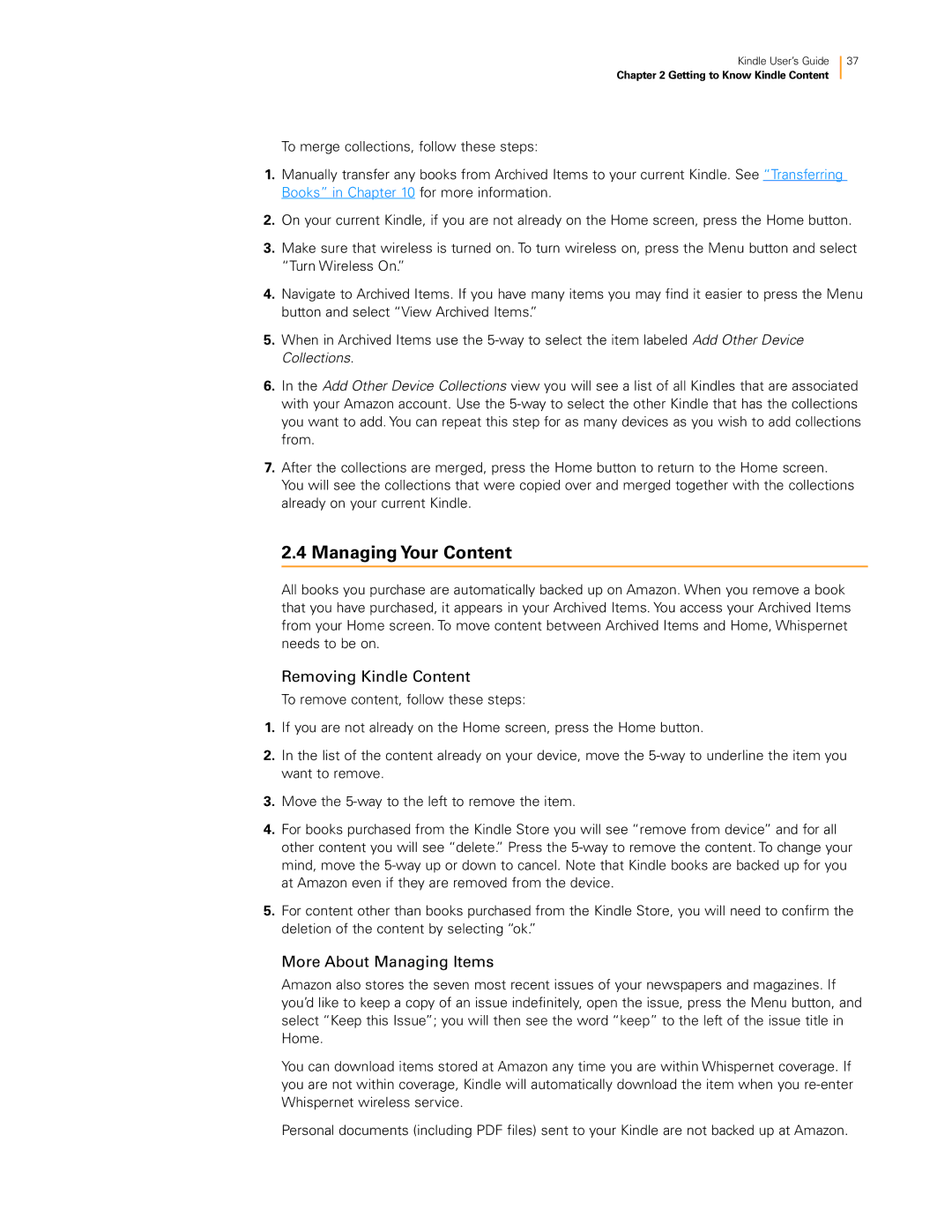 Amazon KNDKYBRD3G manual Managing Your Content, Removing Kindle Content, More About Managing Items 
