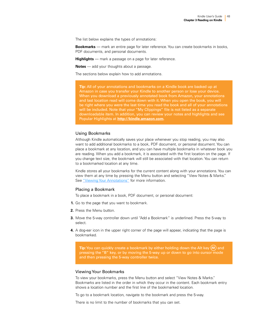 Amazon KNDKYBRD3G manual Using Bookmarks, Placing a Bookmark, Viewing Your Bookmarks 