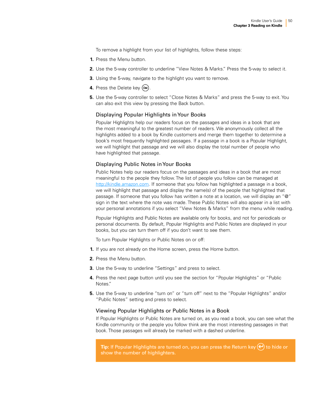 Amazon KNDKYBRD3G manual Displaying Popular Highlights in Your Books, Displaying Public Notes in Your Books 