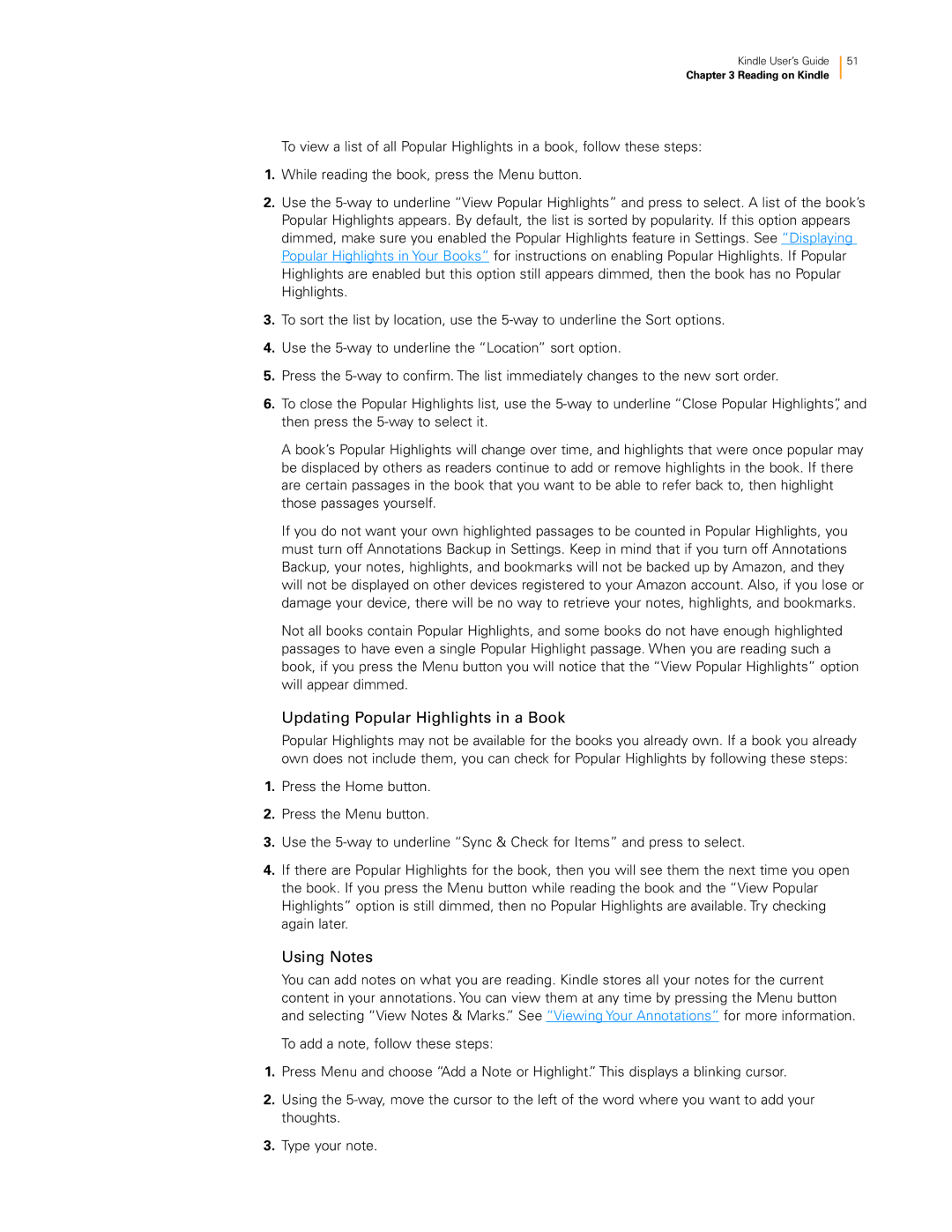 Amazon KNDKYBRD3G manual Updating Popular Highlights in a Book, Using Notes 