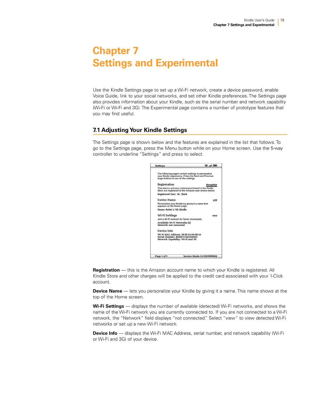 Amazon KNDKYBRD3G manual Chapter Settings and Experimental, Adjusting Your Kindle Settings 