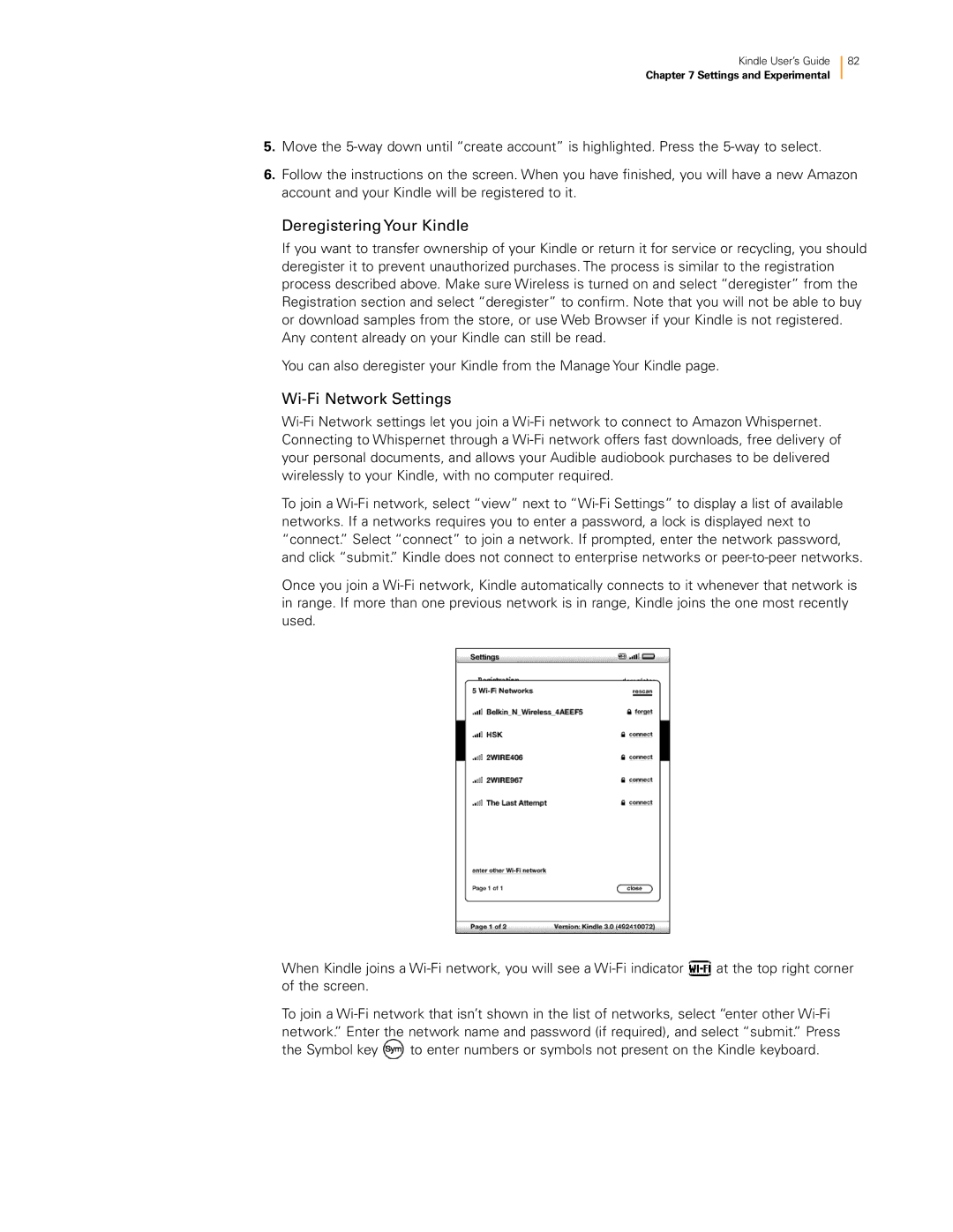 Amazon KNDKYBRD3G manual Deregistering Your Kindle, Wi-Fi Network Settings 