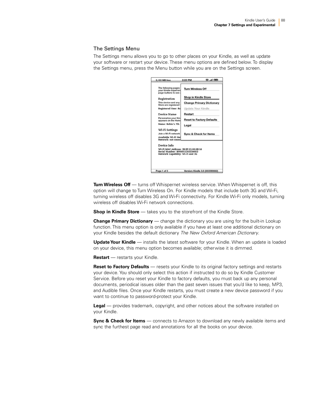 Amazon KNDKYBRD3G manual The Settings Menu 