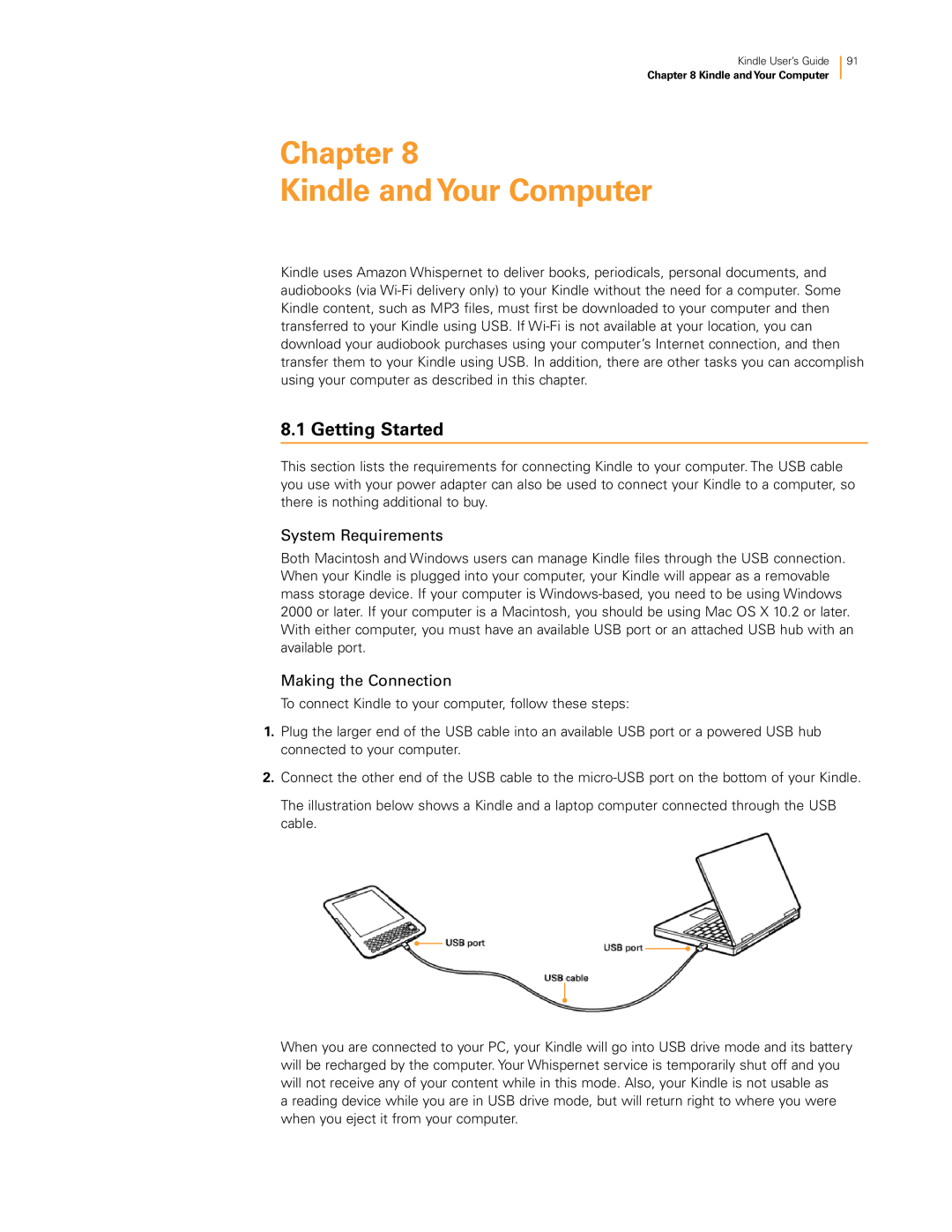 Amazon KNDKYBRD3G manual Chapter Kindle and Your Computer, Getting Started, System Requirements, Making the Connection 