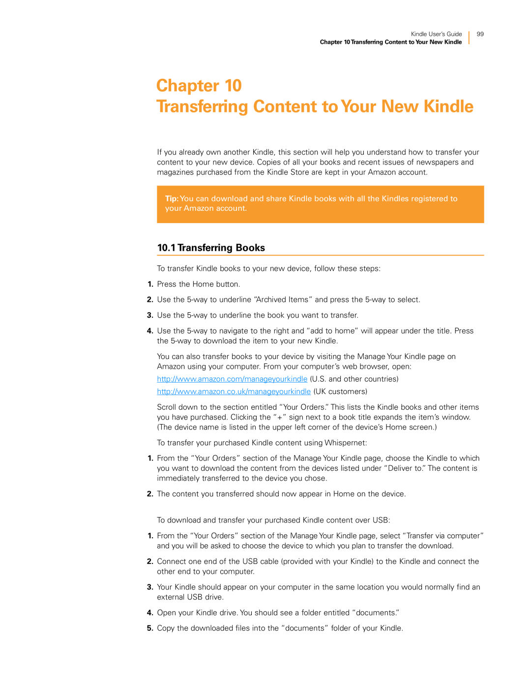 Amazon KNDKYBRD3G manual Chapter Transferring Content toYour New Kindle, Transferring Books 