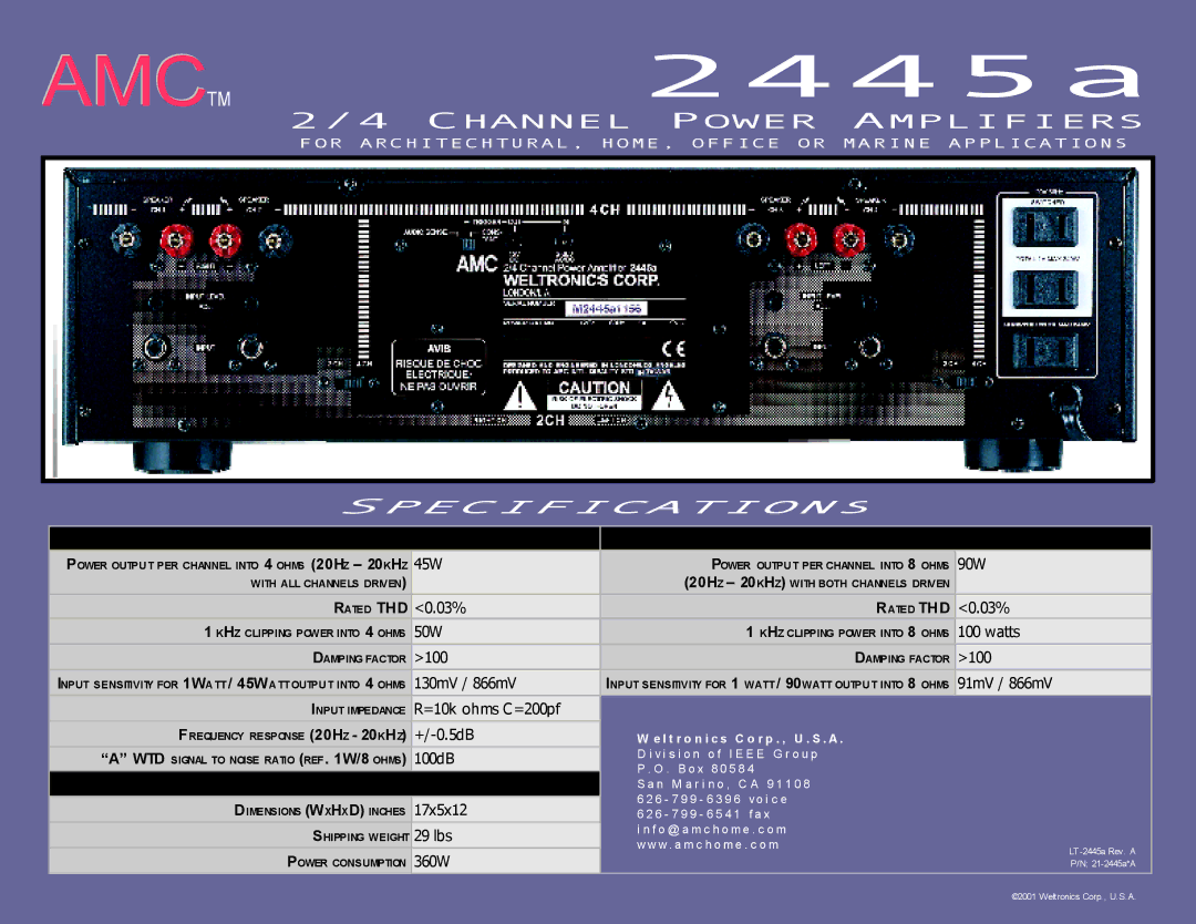 AMC manual AMCTM2445a, Specifications 