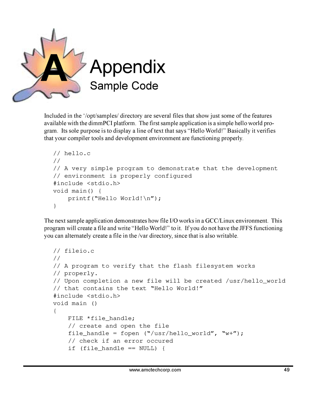 AMC 68VZ328 software manual Appendix, Sample Code 