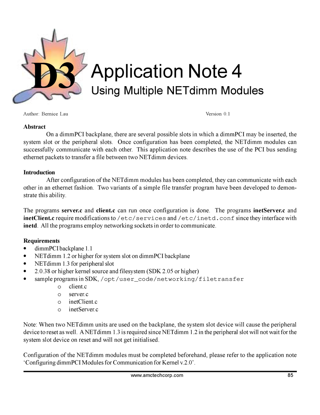 AMC 68VZ328 software manual Application Note, Using Multiple NETdimm Modules 