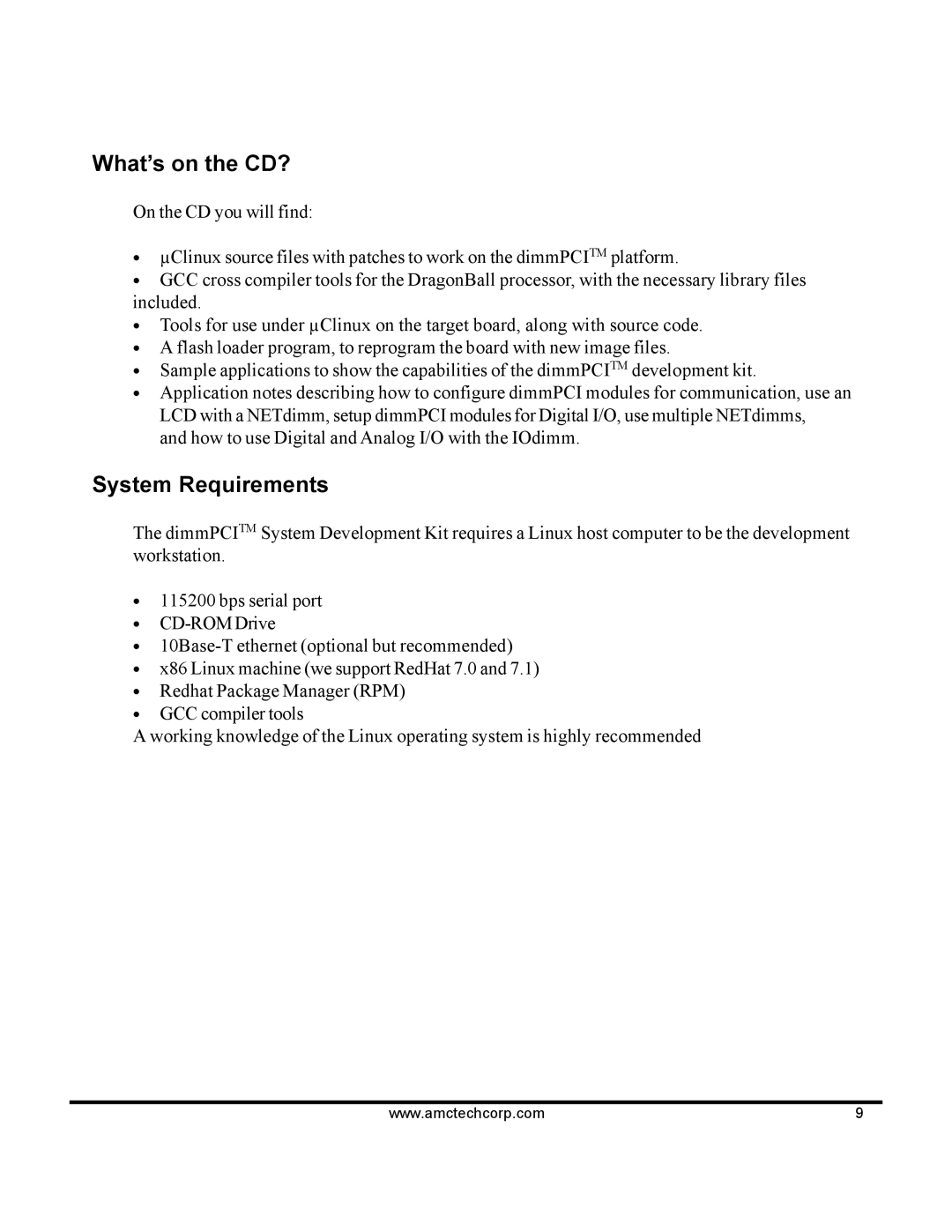 AMC 68VZ328 software manual What’s on the CD?, System Requirements 