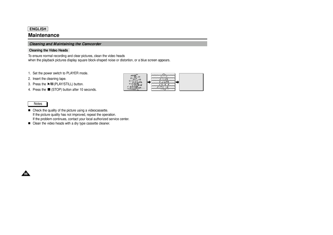 AMC SCD23/D24 manual Cleaning and Maintaining the Camcorder, Cleaning the Video Heads 