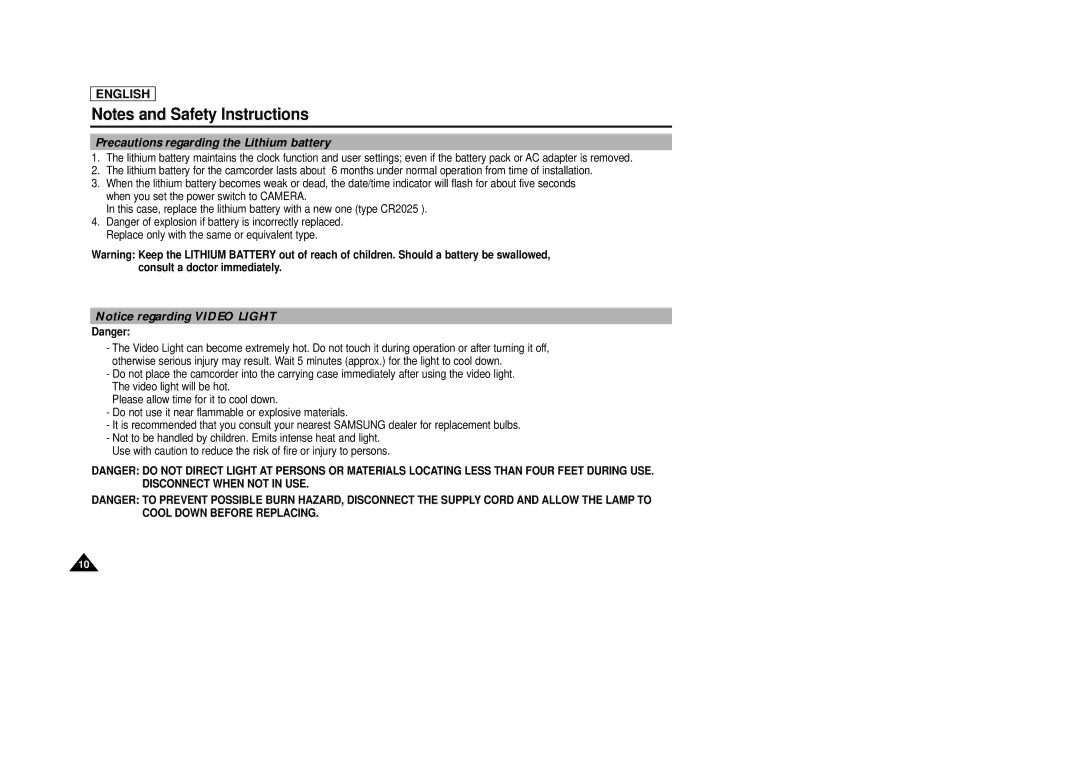 AMC SCD23/D24 manual Precautions regarding the Lithium battery 