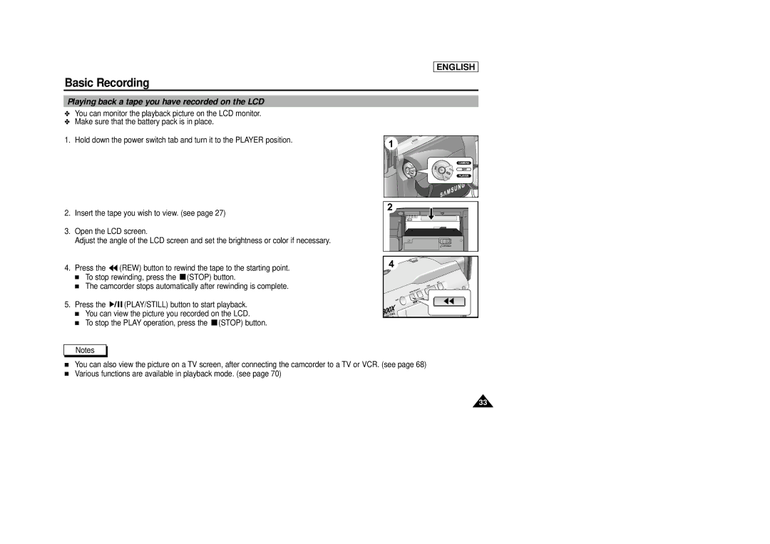 AMC SCD23/D24 manual Playing back a tape you have recorded on the LCD 