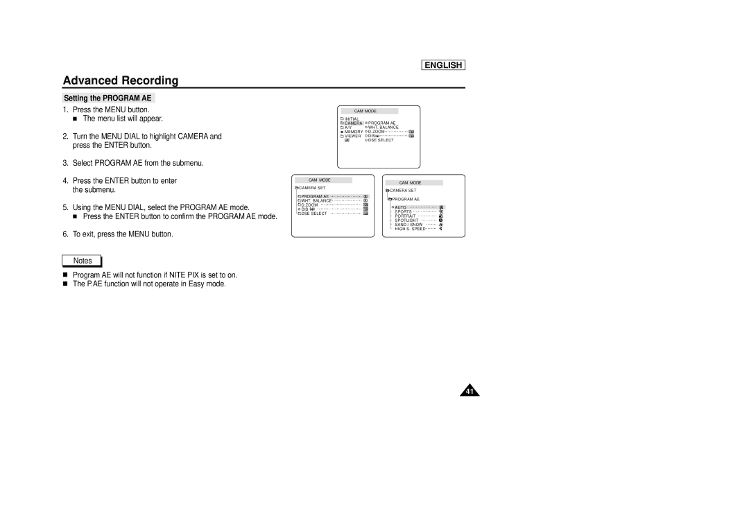 AMC SCD23/D24 manual Setting the Program AE 