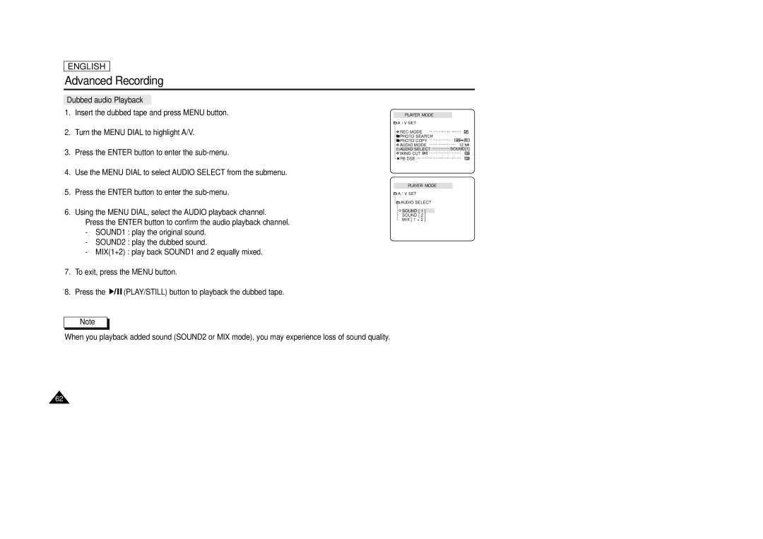 AMC SCD23/D24 manual Dubbed audio Playback 