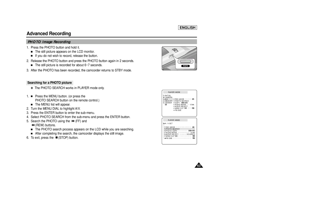 AMC SCD23/D24 manual Photo Image Recording, Searching for a Photo picture 