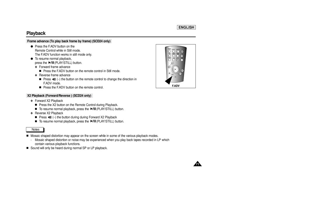 AMC SCD23/D24 manual Frame advance To play back frame by frame SCD24 only, X2 Playback Forward/Reverse SCD24 only 