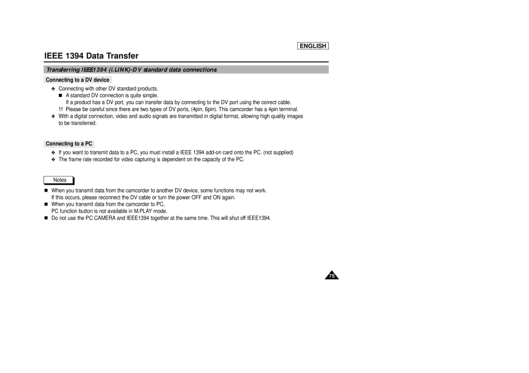 AMC SCD23/D24 Transferring IEEE1394 i.LINK-DV standard data connections, Connecting to a DV device, Connecting to a PC 