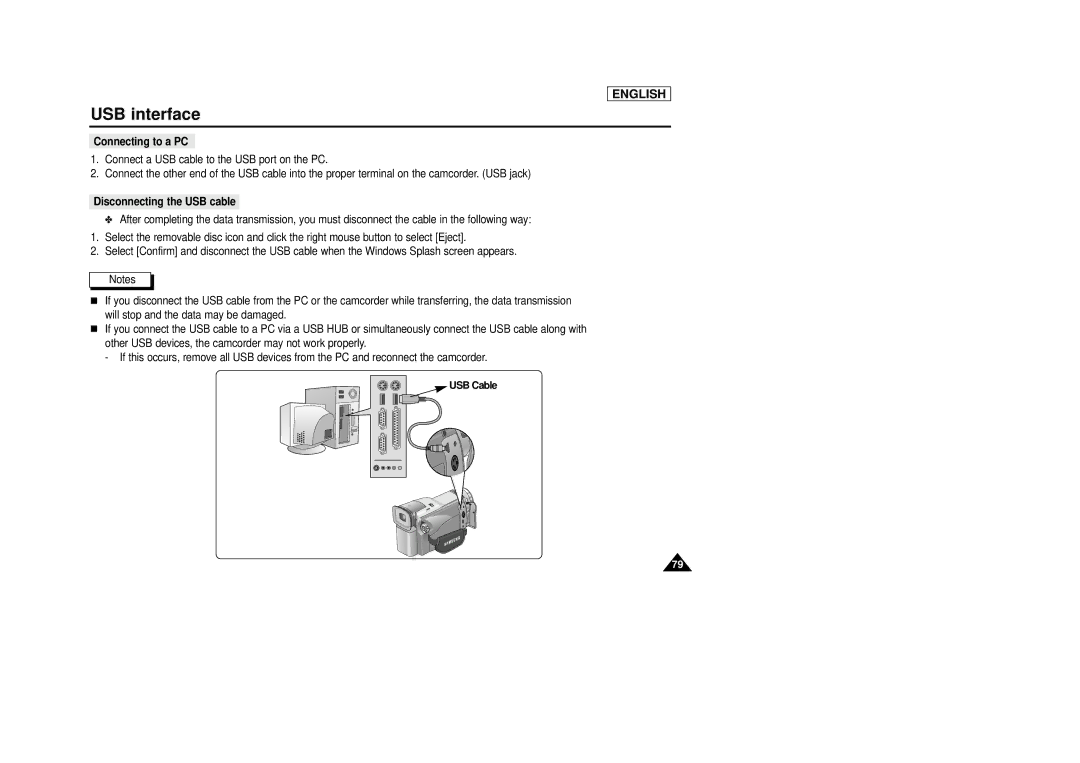 AMC SCD23/D24 manual Disconnecting the USB cable, USB Cable 